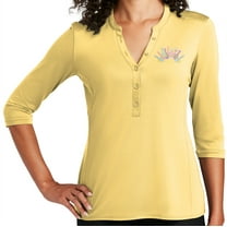 Women's Pastel Bowling Arch 5-button 3/4 Sleeve Henley Shirt, Medium Sunbeam Yellow