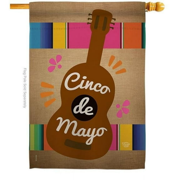 Ornament Collection H192062-BO Celebrate Guitarron Cinco De Mayo Summertime 28 x 40 in. Double-Sided Decorative Vertical House Flags for Decoration Banner Garden Yard Gift