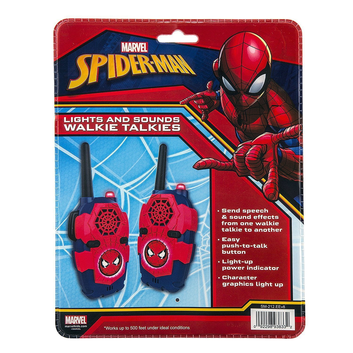 Spiderman walkie talkies pour Enfants Convivial 2 Way Longue portée Facile à Utiliser à Boutons avec lumière et Son intégré. 