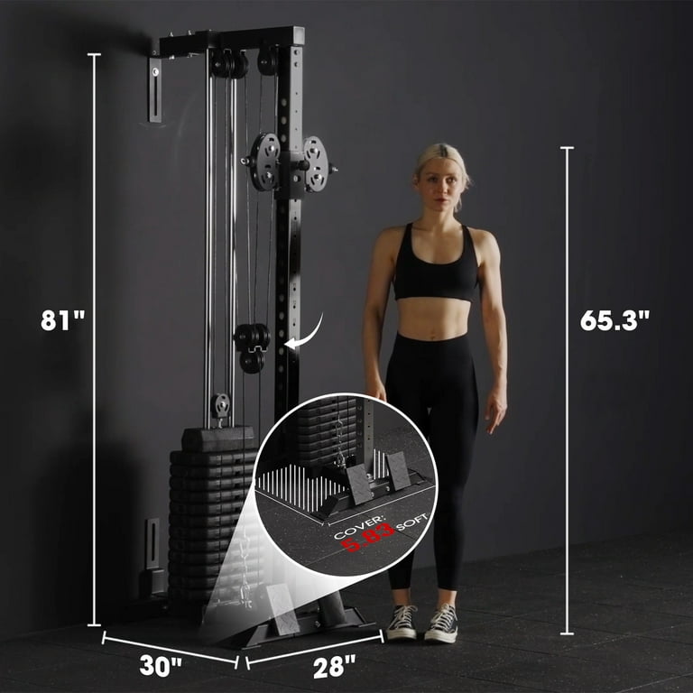 Mikolo Wall Mount Cable Machine Tower with 200LBS Weight Stack 27 Positions Adjustable Dual Pulleys Cable Crossover Machine For Home Gym