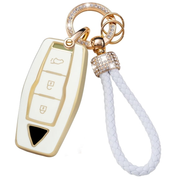 3 Buttons Remote Key Fob Cover with Keychain Fit for Mitsubishi Key Shell Case Compatible with Mitsubishi Outlander Smart Key Protection Cover Key Shell Holder White