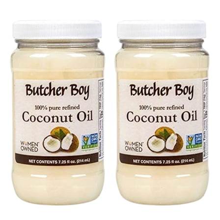 Butcher Boy 100% Pure Refined Coconut Oil with Fresh Flavor for Cooking, Baking Moisturizing Hair and Body Oil Non-GMO- Verified Keto Friendly 7.25fl.oz Set of 2 Bundle with Oggetto