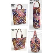 Batik Tie Dye Reusable Fabric Gift Bags and/or Bags by Penny's Needful Things (Wine Bottle Gift Bag) (Pink Purple Brown Floral)