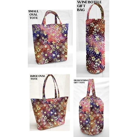 Batik Tie Dye Reusable Fabric Gift Bags and/or Bags by Penny's Needful Things (Wine Bottle Gift Bag) (Pink Purple Brown Floral)