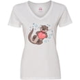 thumbnail image 3 of Inktastic Cute Smiling Valentine's Day Otter with Heart Women's V-Neck T-Shirt, 3 of 5