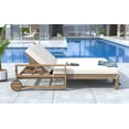 thumbnail image 2 of Farmhouse-styled Wooden Outdoor Sunbed with Movable Wheels, Patio Bed with Thick Cushion and Adjustable Backrest, Double Chaise Lounge Outdoor for Poolside, Garden and Backyard, Beige, 2 of 7
