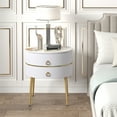 thumbnail image 2 of O&K FURNITURE Modern End Table with 2-Drawer, 21.85’’ Sofa Side Table, White Round Nightstand for Bedroom, Marbling Natural Stone & Metal, 2 of 10