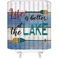 thumbnail image 3 of Rustic Lake Cabin Shower Curtain Relax Inspirational Quotes Motivation Words Vintage Wooden Board Barn Door Plank Farmhouse Country Lodge Camping Decor Fabric Bath Curtain with Hook, 3 of 3