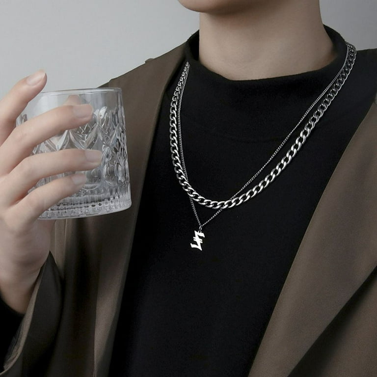 Punk Friends Gift Sweater Chain Couple Necklace Thick Chain Men Women Titanium Steel Necklace Men Clavicle Chain Korean Style Necklace Cuban Letter