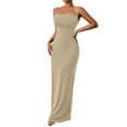 thumbnail image 2 of FRSASU Women's Summer Spaghetti Strap Halter Maxi Dress Stretch Bodycon Backless Cocktail Party Long Dresses Khaki, 2 of 8