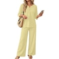 thumbnail image 2 of Womens Summer 2 Piece Lounge Sets 3/4 Sleeve V Neck Top Wide Leg Palazzo Pants Set 2026 Beach Travel Outfits,Beige,M, 2 of 6