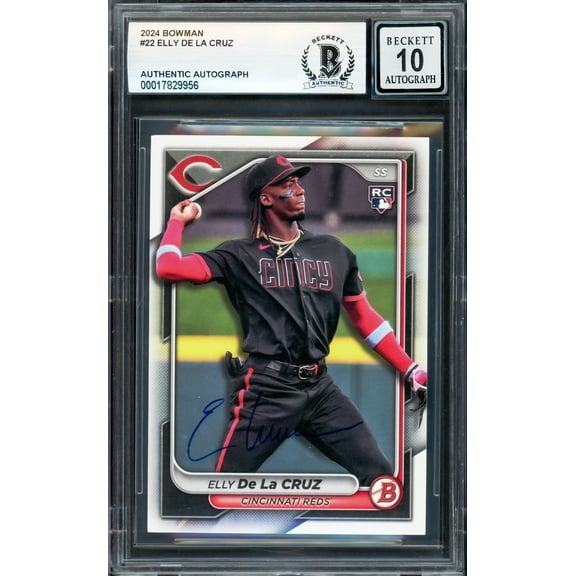 Elly De La Cruz Autographed 2024 Bowman Rookie Card #22 Cincinnati Reds Auto Grade Gem Mint 10 Beckett BAS 239930
