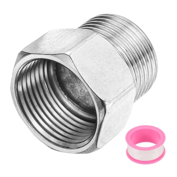 G1" Male x G1" Female Stainless Steel Hex Nipple Pipe Fitting with PTFE Tape (Length 39mm/1.5")