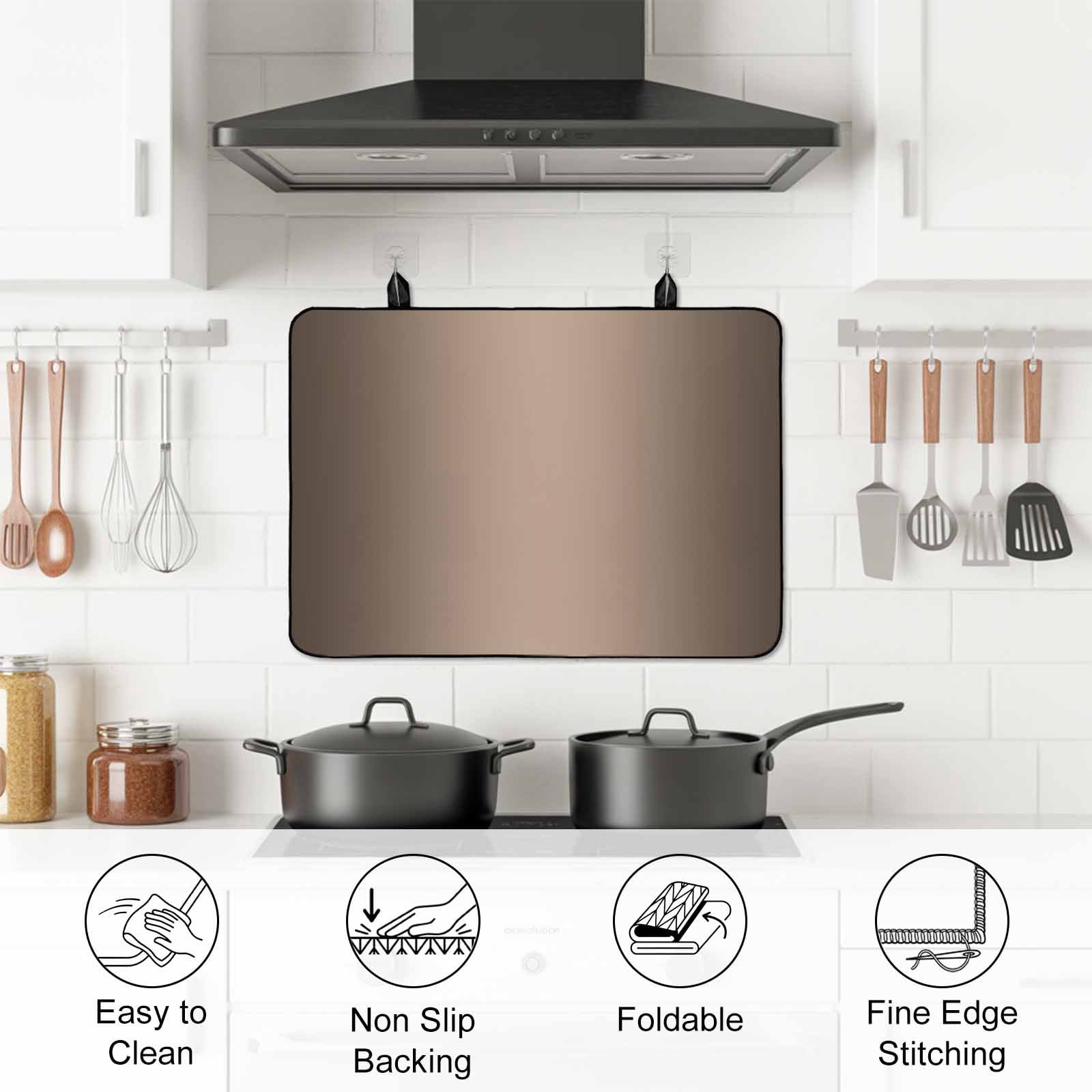 Brown Ombre Stove Top Cover for Electric Stove, Heat-proof & Non Slip Glass Top Stove Cover Protector, Modern Gradient Abstract Art Kitchen Flat Cooktop Rubber Mat 28.5x20.5 Inches