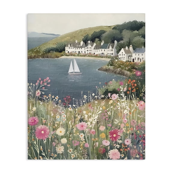 Stupell Industries Coastal Clifftop Meadow & Sailboat Canvas Art, 16 x 20, by Riley B