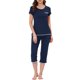 thumbnail image 2 of Conjunto de pijama de mujer INSPIRE CHIC, ropa de dormir, con cuello redondo y pantalones capri, talla XS, color azul marino, 2 of 6
