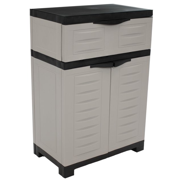 Sunnydaze Versatile Plastic Storage Cabinet with Adjustable Shelf - Gray with Charcoal Trim - 34.5"