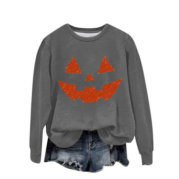 Byworldtasic Womens Long Sleeve TopsHalloween Pumpkin Face Sweatshirts Women Fall Long Sleeve Shirts Blouse Graphic Printed Crewneck Pullover Top