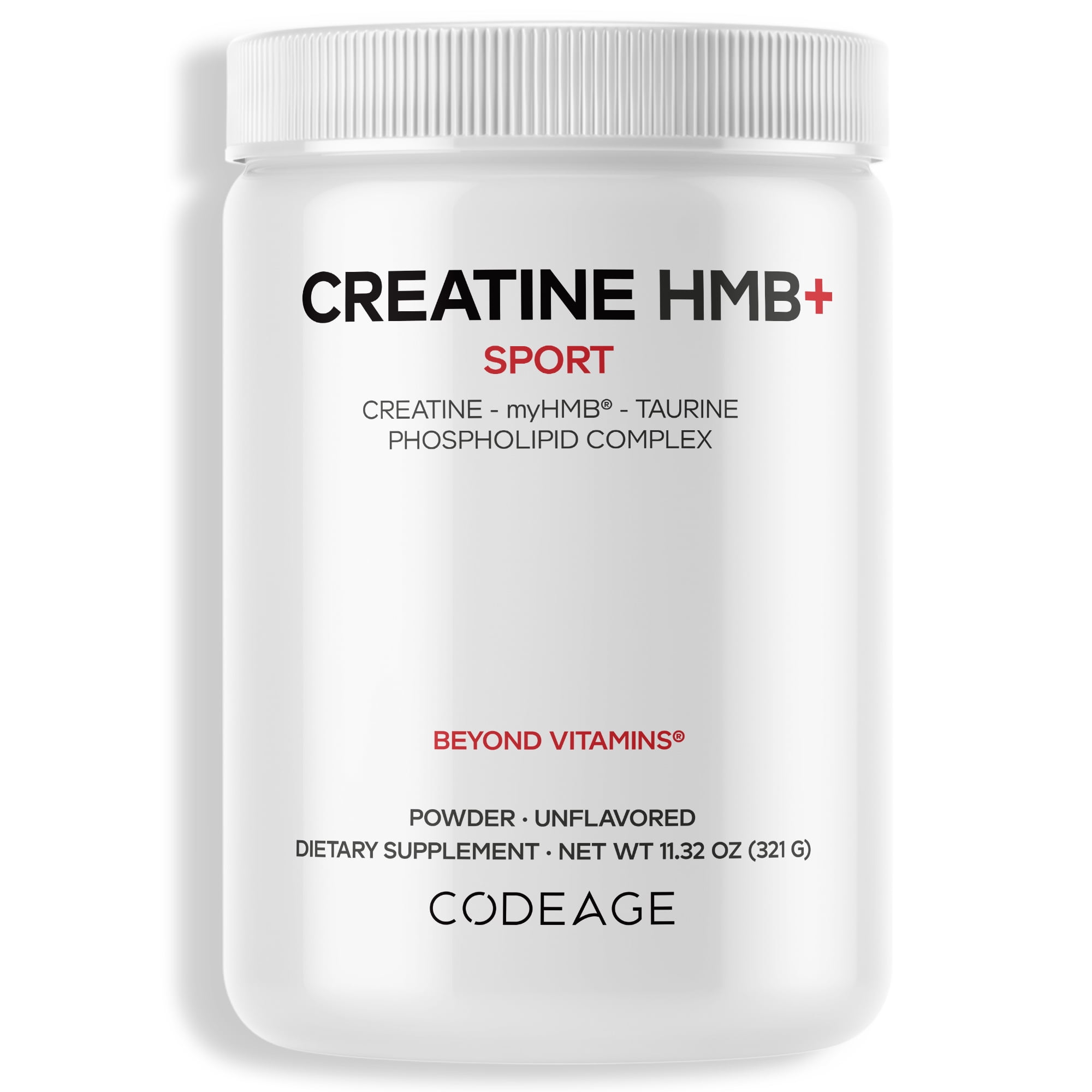 Codeage Creatine HMB+ Powder - Creatine Monohydrate, Taurine, myHMB Supplement, Vitamin D3 - Sports Support Supplement - Liposomal Delivery - Non-GMO, Unflavored - 11.32 oz