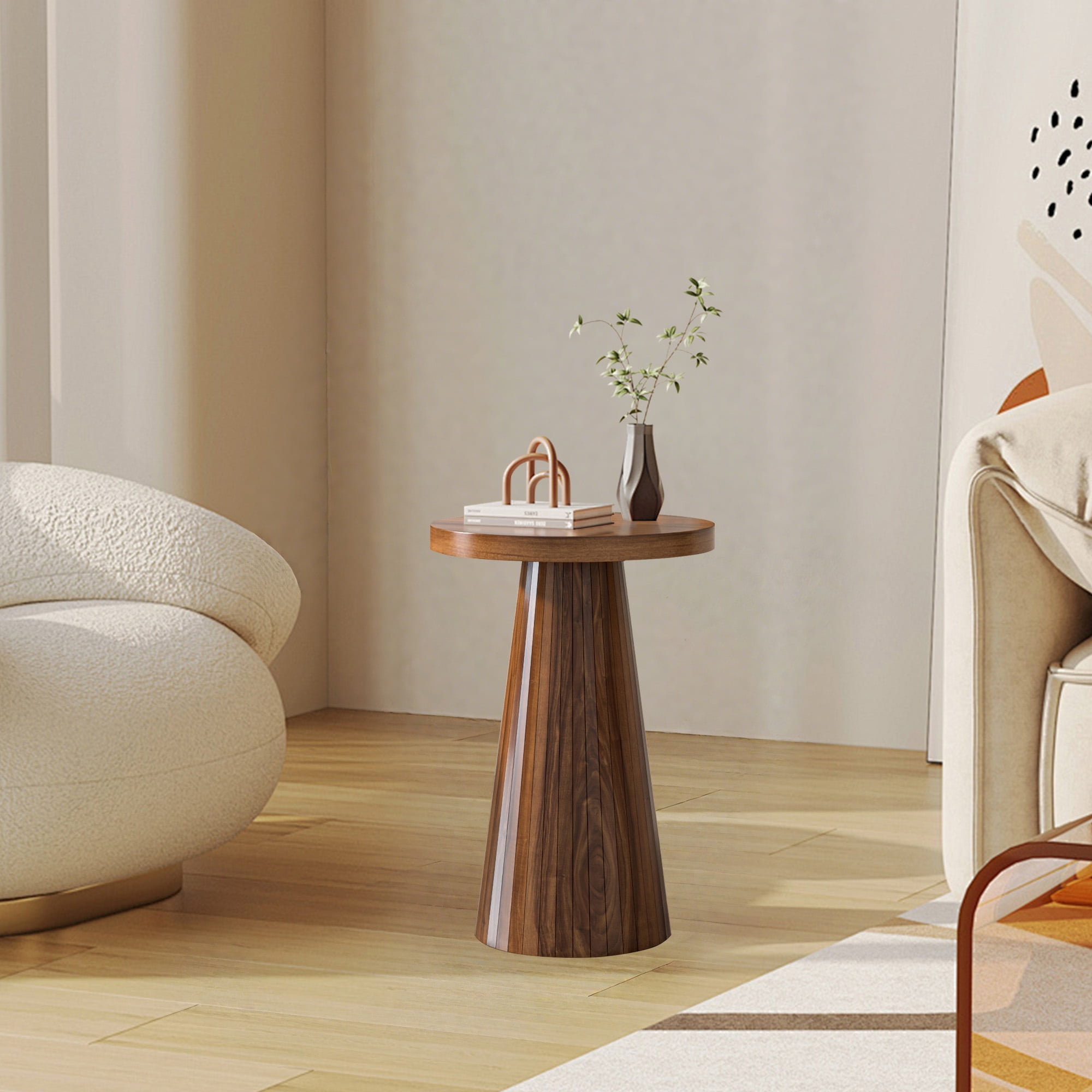 Small Round Pedestal End Table Fluted Drink Table Martini Table Accent Side Table for Living Room