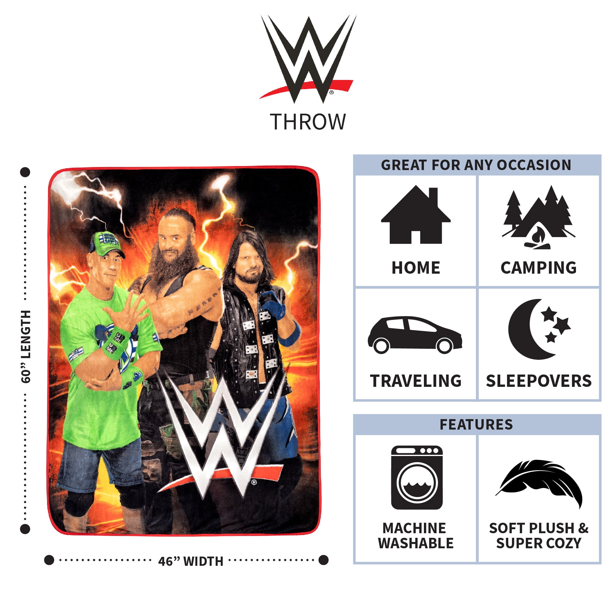 WWE Kids Fleece Throw Blanket, 46 x 60, Multicolor, WWE