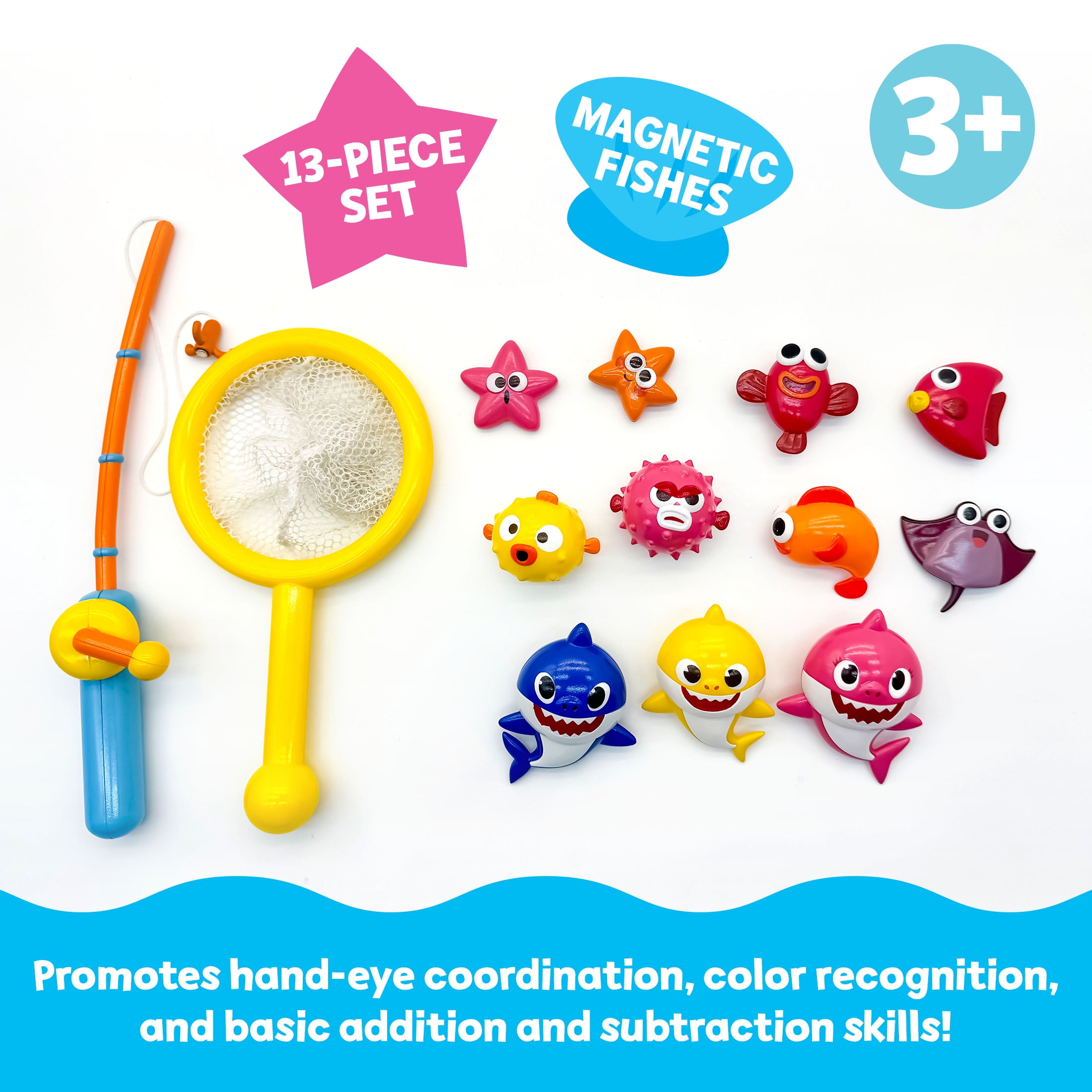 Baby Shark Fishing Set, Educational Pool Toy - Fishing Rod, Net & Baby Shark Characters (Ages 3+)