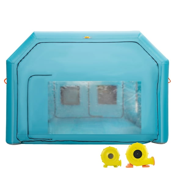 KFFKFF Portable Inflatable Paint Booth, 26x15x10ft Inflatable Spray Booth, Car Paint Tent w/ Air Filter System & 2 Blowers, Upgraded Blow Up Spray Booth Tent, Auto Paint Workstation