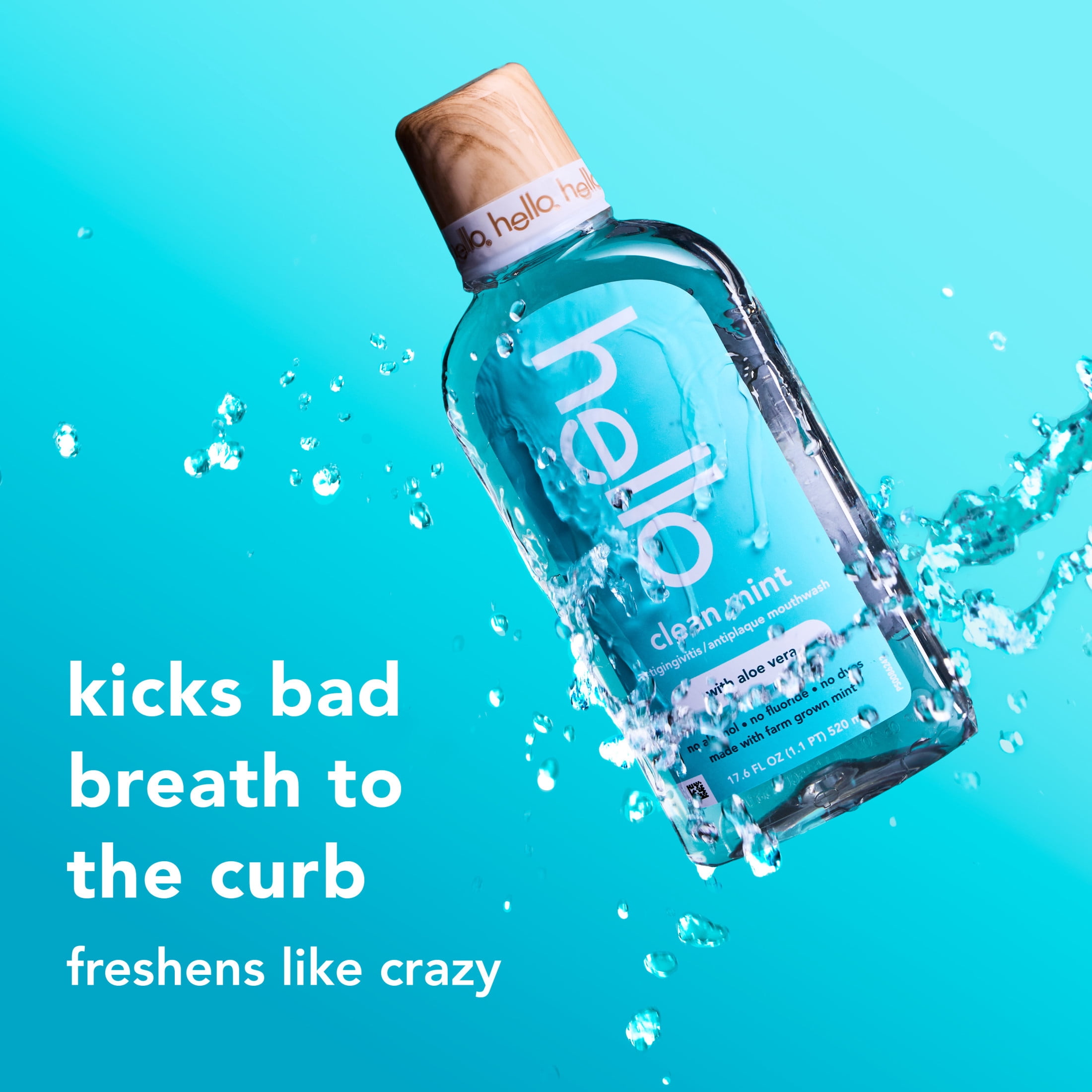 hello Clean Mint Alcohol Free Mouthwash with Aloe Vera, Fluoride Free Gum Mouthwash, 17.6 fl oz