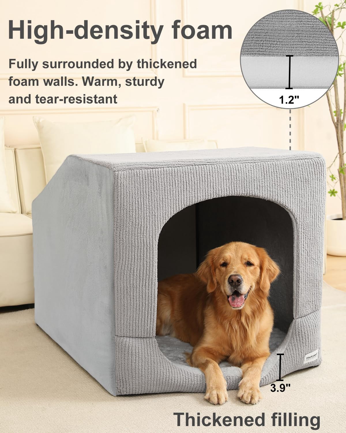 Indoor Dog House for Extra Large Medium Small Sized Dogs - Dog Tent with Washable Removable Cover, Pet Orthopedic Dog Cave Bed Egg-Crate Foam Cushion, Inside Dog House Large Space(XXL)