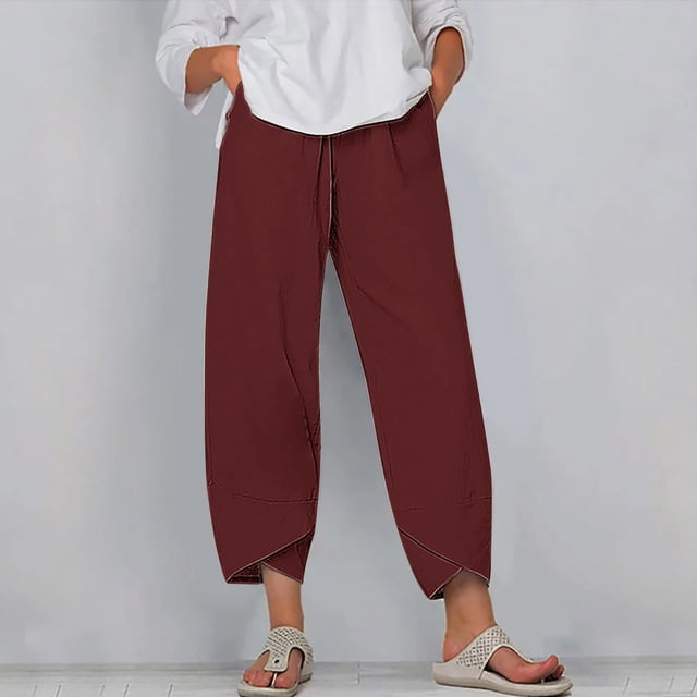 RXIRUCGD Capris d'Été Confortables et Amples pour Femmes, Couleur Unie, Rouge, Taille : L