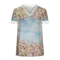 thumbnail image 4 of Hauts d'Été pour Femmes 2023 Mode Oversize Col en V Patchwork en Dentelle Manches Courtes Blouse Décontractée Chemises Col en V en Dentelle pour Femmes, 4 of 5