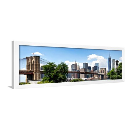 Panoramic Skyline of Manhattan, Brooklyn Bridge and One World Trade Center, New York City, US Framed Print Wall Art By Philippe Hugonnard