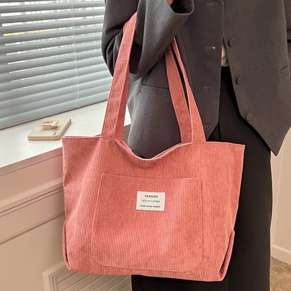 Minimalist Solid Color Tote Bag for School, Student, College Tote Shoulder Bag for Women Winter Casual Handbag Everyday Carryall, Pink