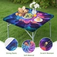 thumbnail image 4 of Colorful Tie Dye Burst Flower Pattern Square Fitted Tablecloth with Elastic Edge,Square Table Cover,Washable Elastic Table Cover for Home Kitchen Party Decor 34"x34", 4 of 6