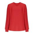 thumbnail image 3 of Delliss Women's V Neck Knitted Bell Sleeve Sweater Solid Color Stylish Baggy Top Red XXL, 3 of 8