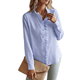 thumbnail image 2 of Blusa de Oficina de Larga con Cuello Alto y Botones A Rayas para Mujer, Color Azul XL, 2 of 10