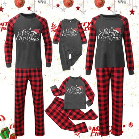 

Wefuesd Christmas Man Dad Letter Plaid Print Top Blouse+Pants Family Clothes Pajamas Red