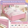 thumbnail image 4 of HSUNNS Twin Bed Frame with Trundle and Storage Bookcase, Modern Platform Twin Bed Frame for Girls and Boys, Solid Wood Trundle Bed with Headboard and Footboard, No Box Spring Needed, Pink, 4 of 11