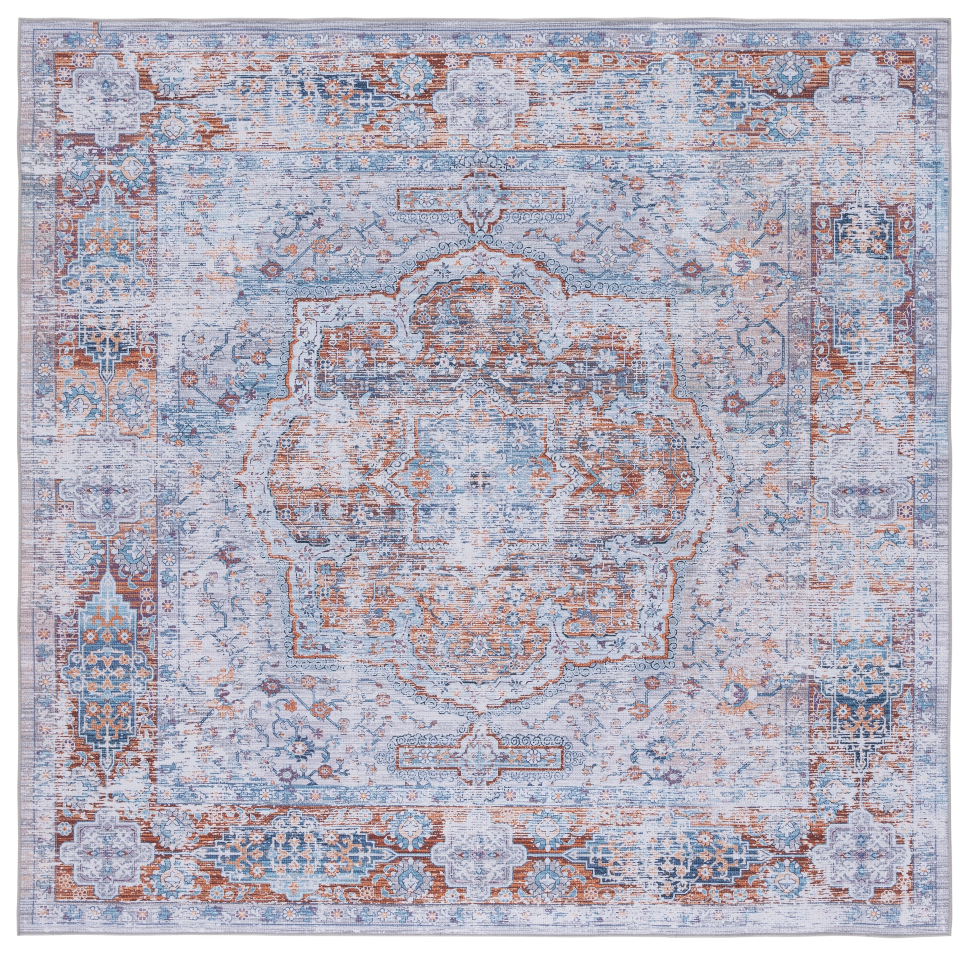 SAFAVIEH Tucson Ellison Traditional Machine Washable Area Rug, 6' x 6' Square, Beige/Rust