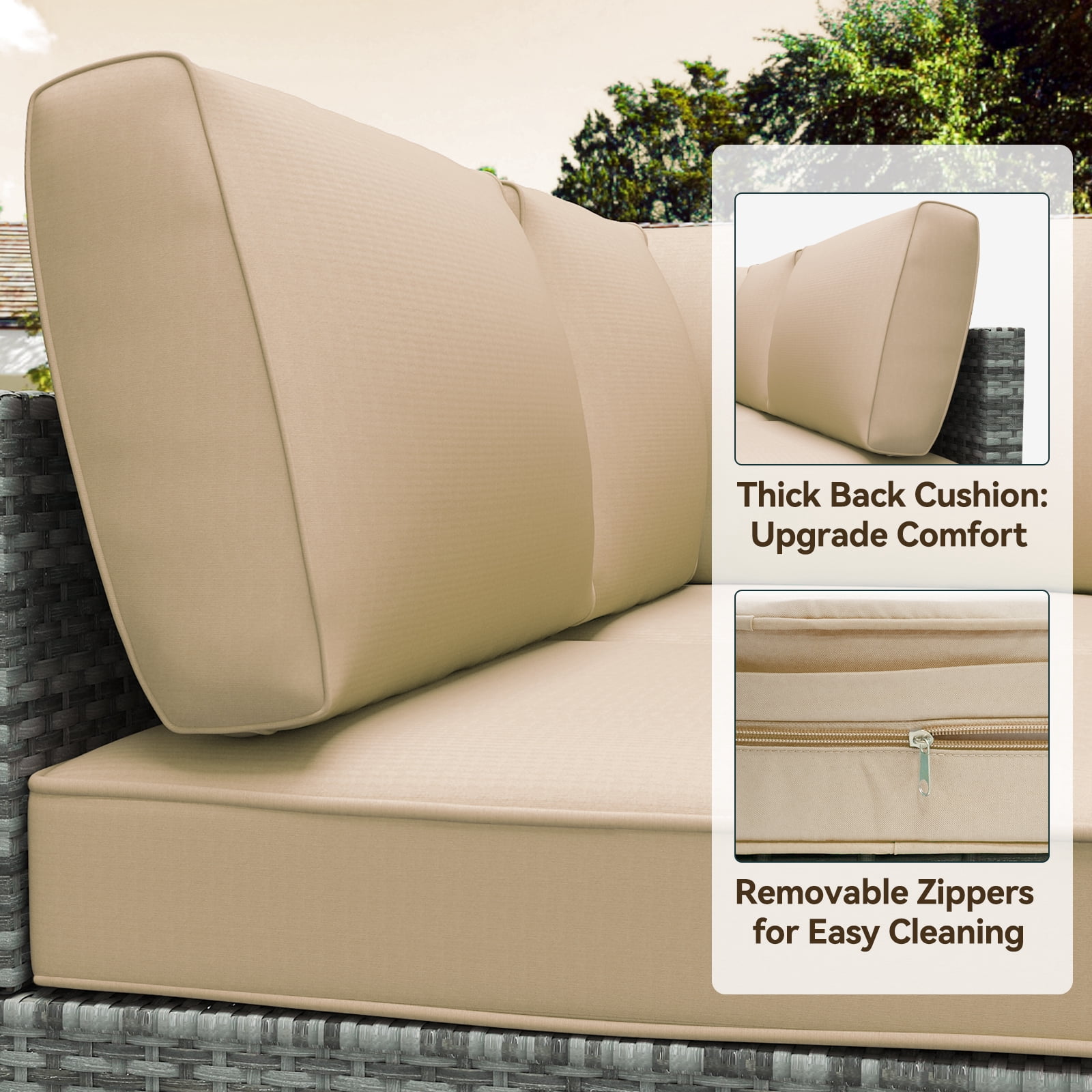 Outdoor Cushions Set of 14 for 7 Pieces Sectional Rattan Conversation Sets,Outdoor Furniture Replacement Cushions for Patio Furniture,4-INCH Replacement Sofa Cushions