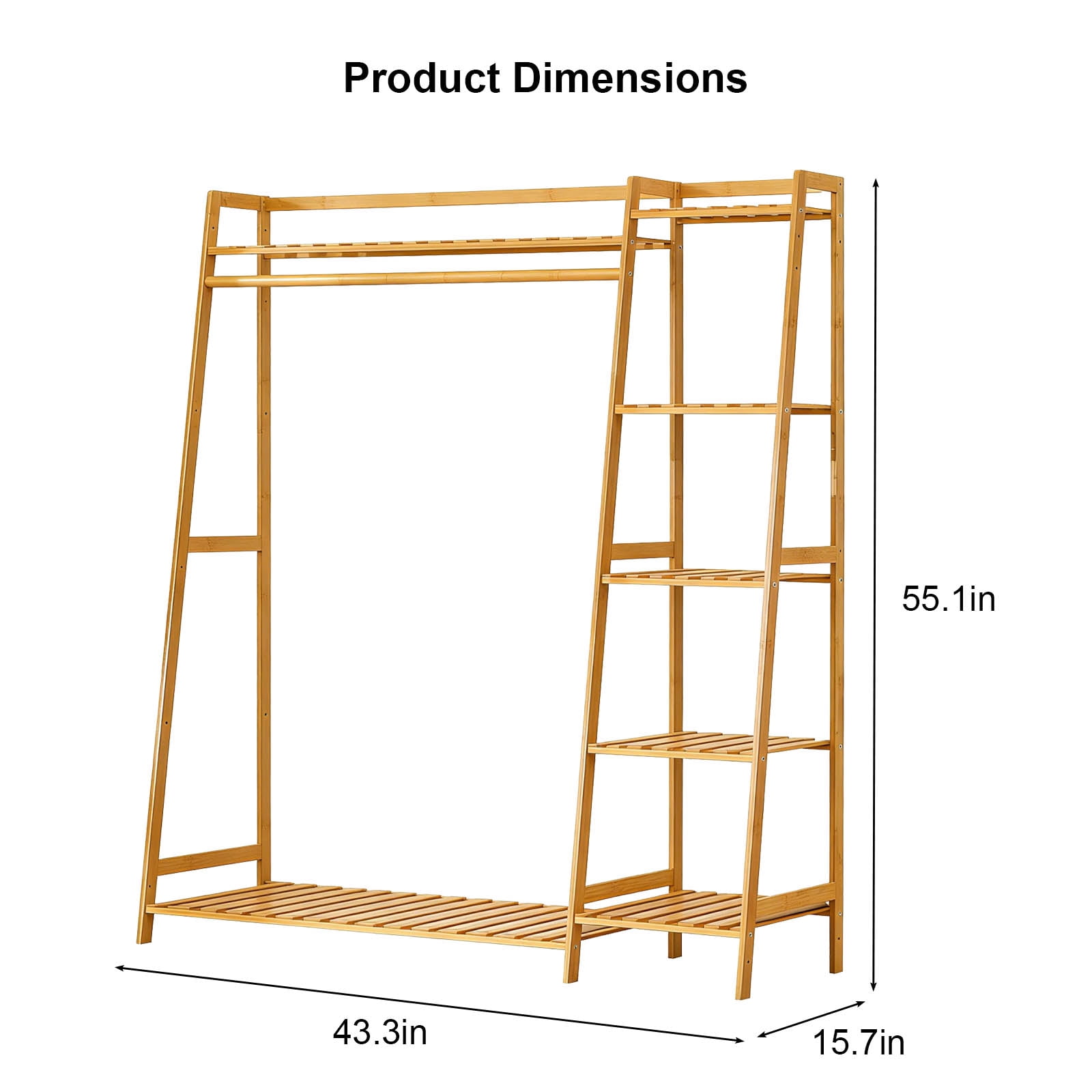 Clothing Rack, Freestanding Garment Hanger with Integrated Shoe Rack and Multi-Tiered Shelves, Wardrobe Storage for Bedroom and Hallway, 43.3x15.7x55.1 Inch Natural