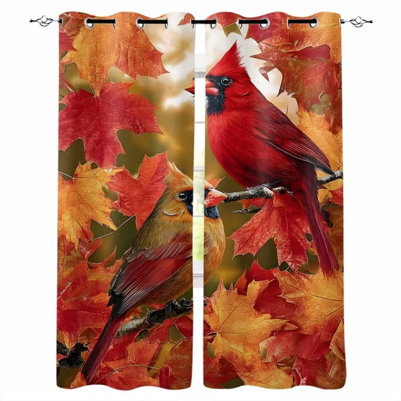 Fsddascl Fall Maple Leaf Blackout Curtains for Bedroom/Living Room, Thermal Insulated Kitchen Curtains, Thanksgiving Autumn Watercolor Cardinal Grommet Darkening Window Treatment Drapes 42"x84"x2