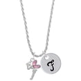 thumbnail image 1 of Delight Jewelry Silvertone Small Fairy with Pink Wings Silvertone Script Initial Disc - F - Charm Necklace, 20"+3", 1 of 4