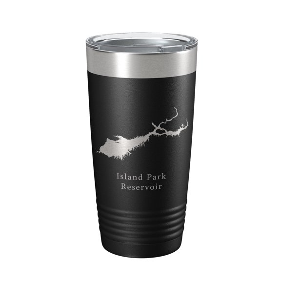 Island Park Reservoir Tumbler Lake Map Travel Mug Insulated Laser Engraved Coffee Cup Idaho 20 oz Black