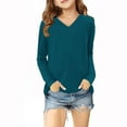 thumbnail image 5 of Qingpeng Girls Casual V Neck Long Sleeves Tee Tops Loose Fit Tunic Solid Fall T Shirts Blouse, 5 of 5
