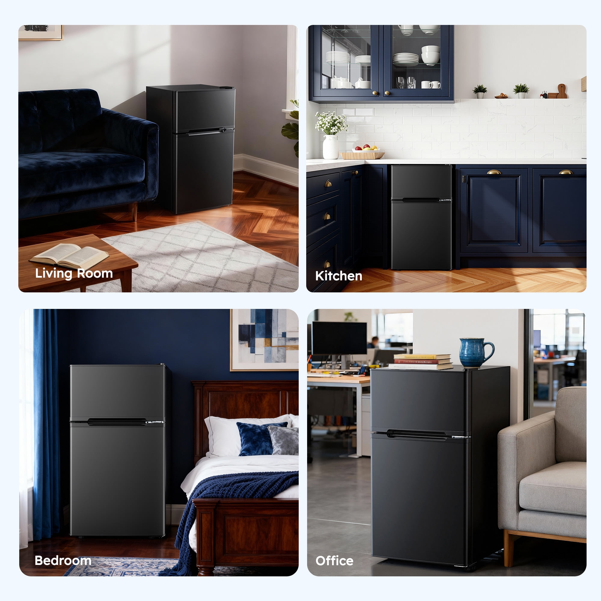 Simzlife 3.2 Cu ft Mini Refrigerator with Freezer, Two Door Compact Small Fridge Adjustable Removable Shelves, Black