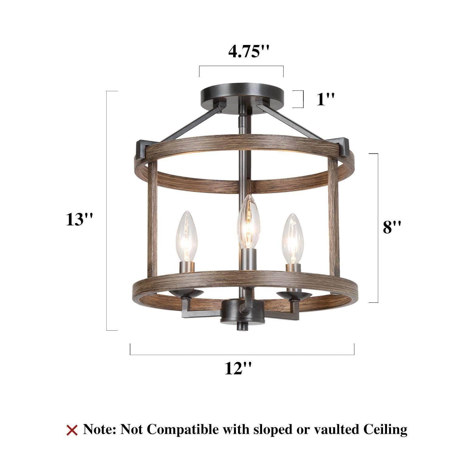 LNC 3-Light Distressed Wood and Black Cage LED Semi Flush Mount Farmhouse Ceiling Light