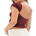 thumbnail image 4 of Backless Crop Tops for Women Summer Solid Color Short Sleeve Slim Fit T Shirt Basic Vest 2000s Clothes Clubwear, 4 of 6