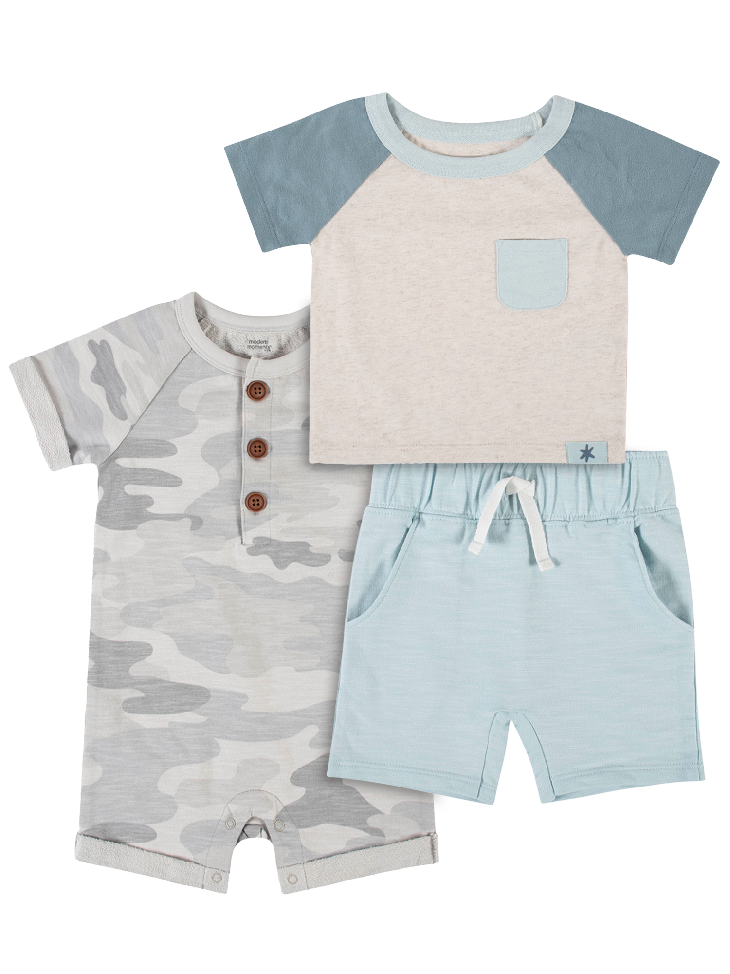 Modern Moments By Gerber Baby Boy Henley TShirt, Short & Romper, 3
