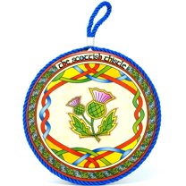 Ceramic Pot Stand Hanging Rope Plaque Scottish Thistle 7'' by Royal Tara